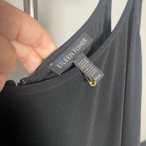 Eileen Fisher | Tencel Lyocell Crepe Jumpsuit Black Stretch Comfort Wide Leg - Picture 4 of 6